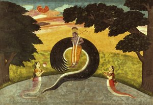 Indsendelsen af Kaliya, Basohli, Pahari School, 1700-65